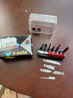 VTG X-Acto No. 77 Wood Carving Set Knife Blades Case & Box USA 12 Blades 1971